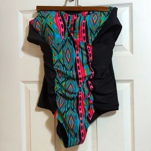 Forever 21 one piece swimsuit. Multicolored. Ruched and halter style.